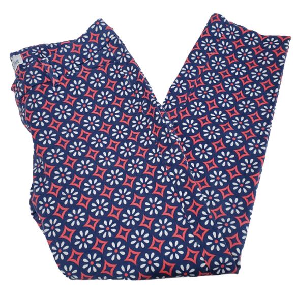 Old Navy "The Diva" Daisy Ankle Pants Salmon Pink Blue Size 8 Regular - Picture 1 of 10